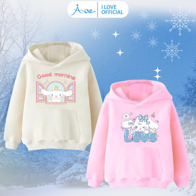 [MỚI] Áo HOODIE cho bé AORE in hình Cinnamoroll, Áo nỉ da cá dài tay có mũ cho bé gái mềm mịn 10-35kg