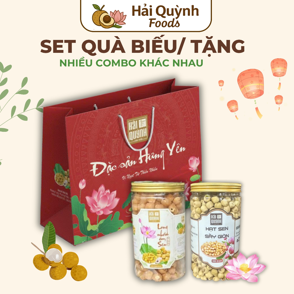 Set Quà Biếu Tặng Cao Cấp, Mix Nhiều Hộp Khác Nhau, Set Quà Tết Gồm Long Nhãn Ôm Sen, Hạt Sen Sấy Giòn
