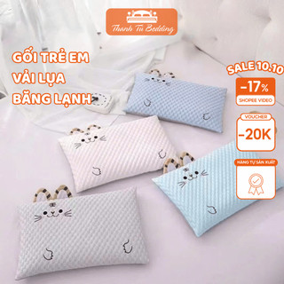  Gối Trẻ Em Vải Lụa Băng Lạnh Hình Mèo Dễ Thương Gối Nằm Cho Bé Mềm Mịn Thoáng Mát Kích Thước 30x50cm 