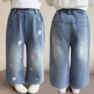 JS02 -(12-25KG)Quần jean  dáng Suông In Hình Hello Kitty dễ thương cho bé gái.