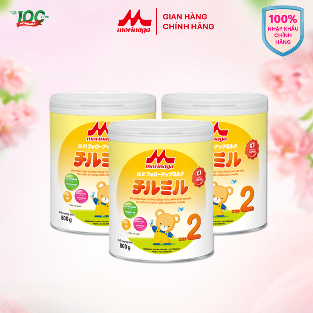 [14&15.10 LIVE] Combo 3 lon Sữa bột Morinaga số 2 Chilmil hộp 800g hàng nhập khẩu Nhật Bản với Lactoferrin, DHA&ARA, N