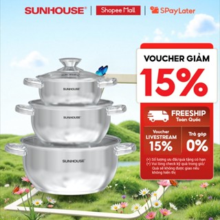 Bộ nồi inox 3 đáy Sunhouse Eco SHG334E - Gồm 3 nồi 16-20-24cm - Inox an toàn, chất lượng - Dùng cho mọi loại bếp