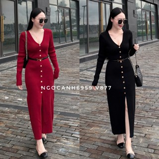  Ngocanh6959 SALE C877 Váy len dáng dài kèm belt phong cách tiểu thư sang trọng Hàn Quốc nhh 