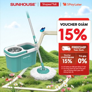 Bộ lau nhà xoay 360 độ Sunhouse KS-CL330S - Kèm thùng tự vắt có lồng inox chống gỉ, dễ làm sạch - Hàng chính hãng