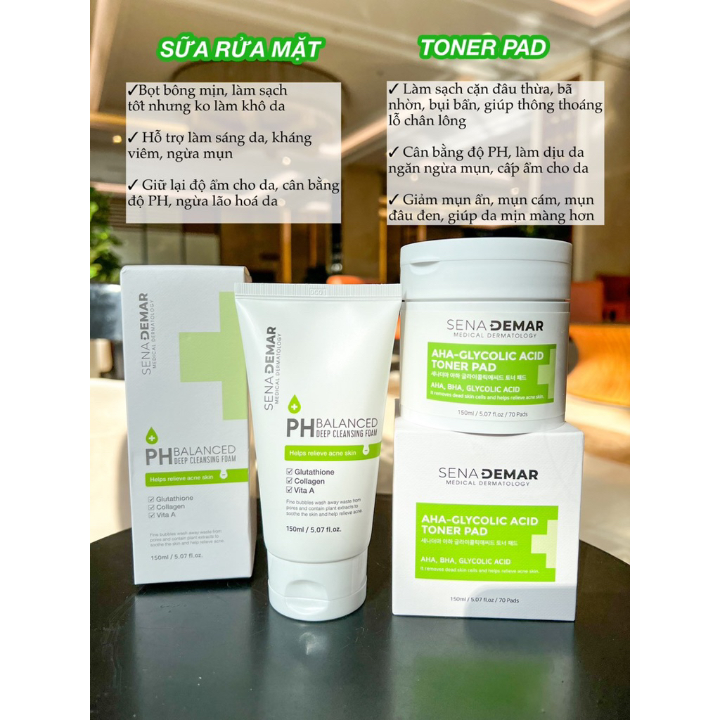    Tặng Nạ  Combo Sữa rửa mặt + Toner Pad SenaDemar Hàn Quốc 