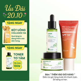 Bộ Chăm Sóc Da 3 Bước Sữa Chống Nắng Sơ-ri Vitamin C Serum Kem Dưỡng Cấp Ẩm Đa Tầng Tơ Tằm Cỏ Mềm
