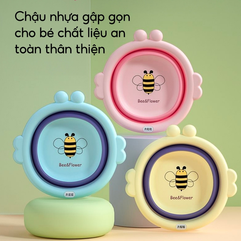 Chậu Gấp Gọn Tắm Rửa Mặt Vệ Sinh Đa Năng Cho Bé ohBabyo Thau Nhựa Gập Gọn Cho Trẻ Sơ Sinh Tiện Lợi.