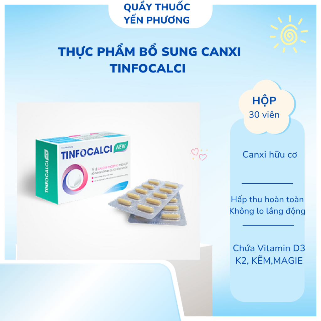 Thực phẩm bổ sung canxi, Calci hữu cơ, TINFOCALCI Calci TÍN PHONG - Hộp 100 viên