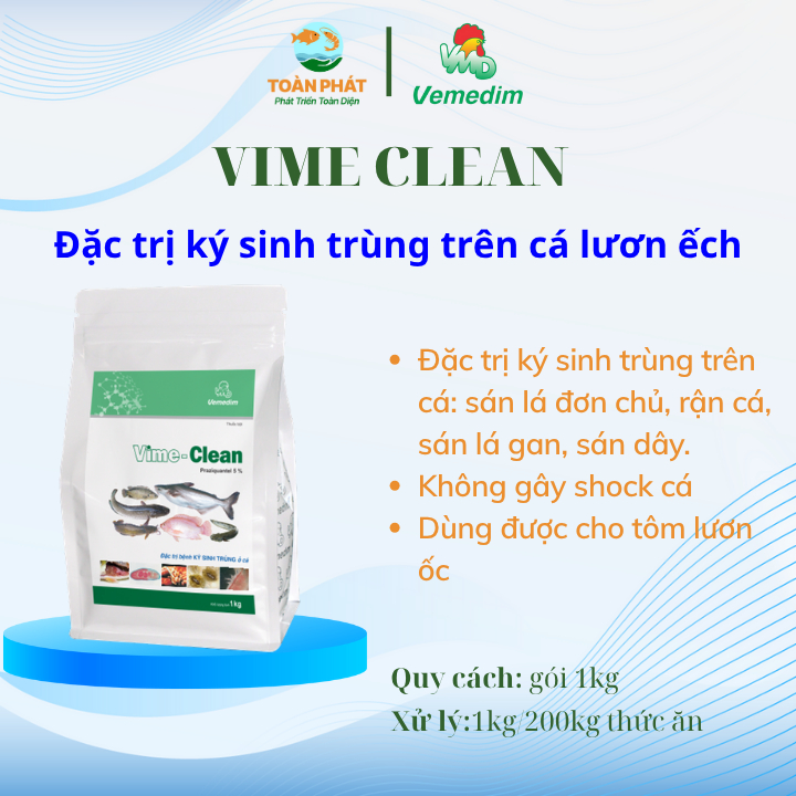 VEMEDIM Vime-clean CÁ, phòng sán lá gan, rận cá, Vime clean gói 1kg