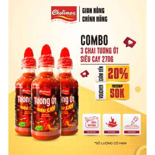  Combo 3 Chai Tương Ớt Siêu Cay Cholimex 330g – Nước chấm cay nồng đậm vị chính hãng 
