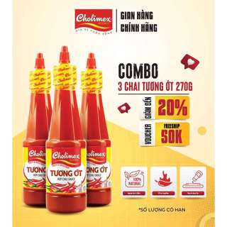 Combo 3 Chai Tương Ớt Cholimex 270g – Nước chấm cay ngon tiện lợi chính hãng 