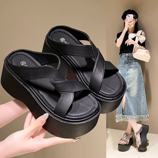  Dép nữ quai xoắn da PU đế cao 7cm siêu êm 