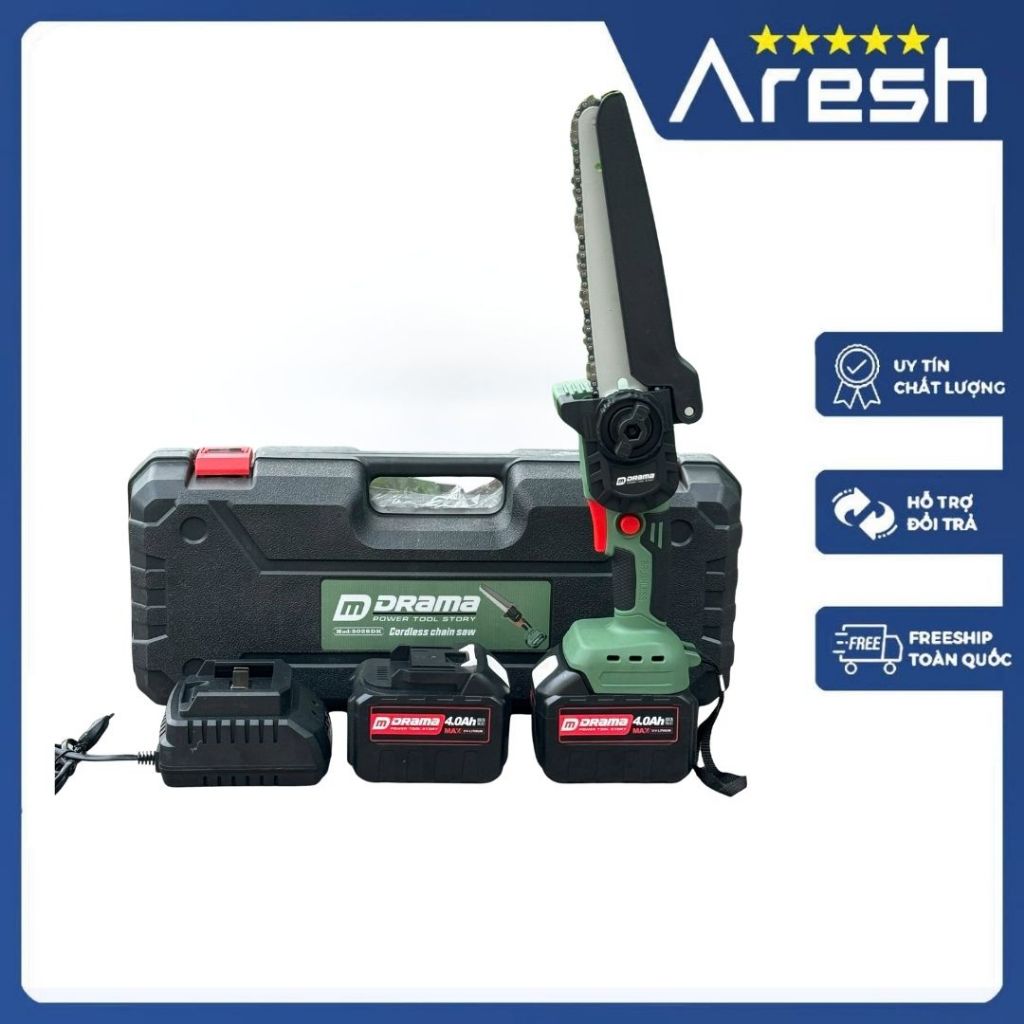 Máy Cưa Xích Dùng Pin DRAMA D-5208 Lam xích 8inch Chân Pin Phổ Thông Không Chổi Than