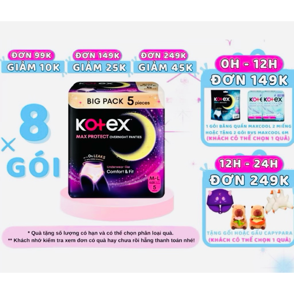 Combo 4 Kotex đêm dạng quần cõ M/L 2 quần/gói