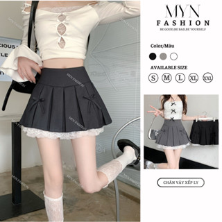 Chân váy xếp ly đính nơ ren 2 tầng chân váy nữ cạp cao chữ A mini thiết kế phong cách hàn quốc lolita hottrend [ MYN15]