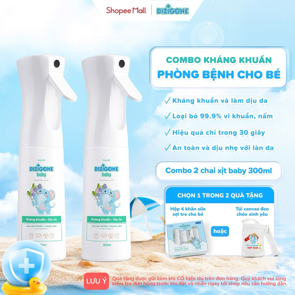 [COMBO] 02 Xịt kháng khuẩn DIZIGONE Baby 300ml - Xịt tay chân, đồ chơi, đồ dùng của bé - Phòng bệnh và bảo vệ bé
