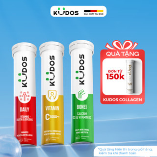 Combo 3 Thực phẩm bảo vệ sức khỏe KUDOS VITAMIN C 1000MG + Viên Sủi KUDOS BONE + Viên Sủi KUDOS DAILY (20 viên/tuýp)