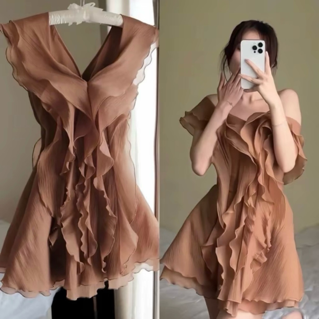 [BÈO BÉO BIGSIZE] Váy tơ thiết kế kiểu xoắn bèo viền nổi tua rua