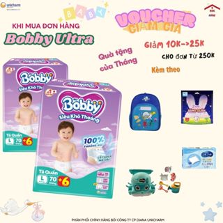 [Quà tặng Bobby] Tã quần Bobby/ Bỉm quần Bobby siêu khô thoáng – L 70 tặng 8 miếng, size 9-14kg
