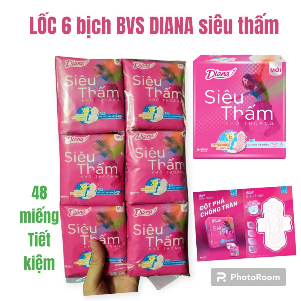 Combo 6 gói Băng Vệ Sinh DIANA siêu thấm Siêu Mỏng (8 miếng/ gói)