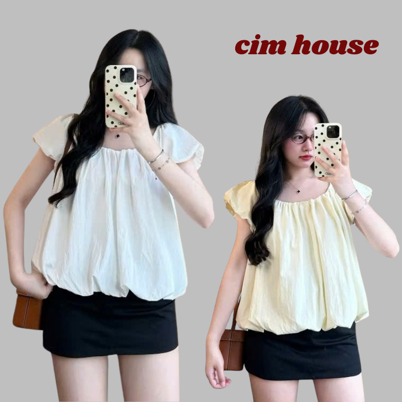 Áo kiểu nữ cổ rộng dáng bồng chất gió su mềm mát , áo sơ mi thắt dây nơ lưng tiểu thư - MA70 CIMHOUSE