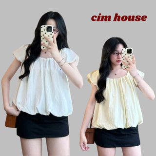  Áo kiểu nữ cổ rộng dáng bồng chất gió su mềm mát  áo sơ mi thắt dây nơ lưng tiểu thư - MA70 CIMHOUSE 