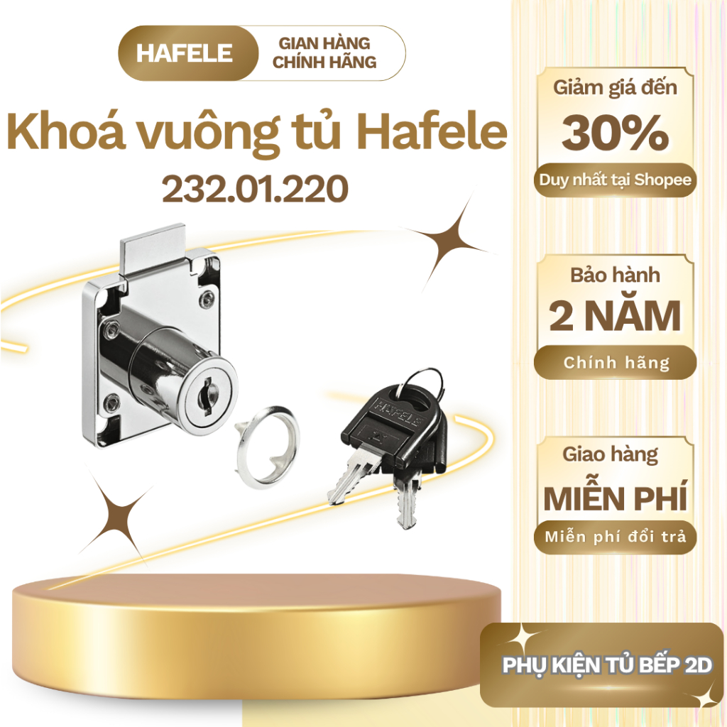 [HAFELE] Khóa Tủ, Ngăn Kéo Chìa Nhựa - Khóa Vuông Econo Cửa Dày 22mm 232.01.220 Chất Liệu Hợp Kim