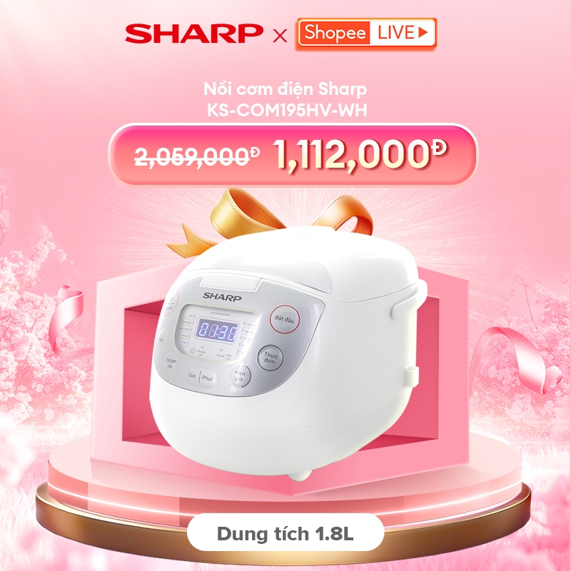 [Sharp x Shopee Live] Nồi cơm điện tử Sharp KS-COM195HV-WH 1.8L [12 Chức năng nấu] - Bảo hành 12 tháng
