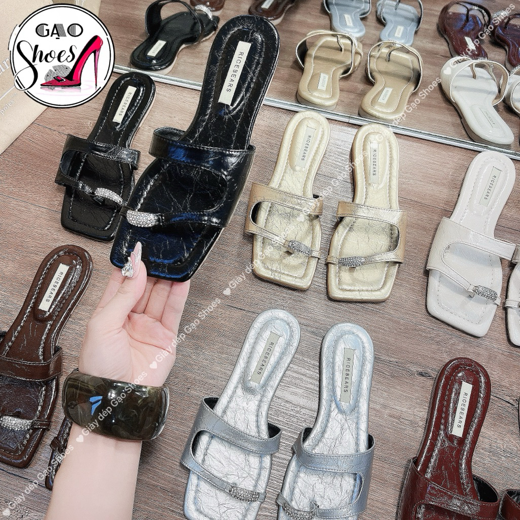 Gạo.Shoes (Có BIGSIZE) Dép Lê Nữ Mũi Vuông Quai KHOÉT NGANG Xỏ Ngón Đá, Chất Da Êm Mền Xịn, Đế Cao C