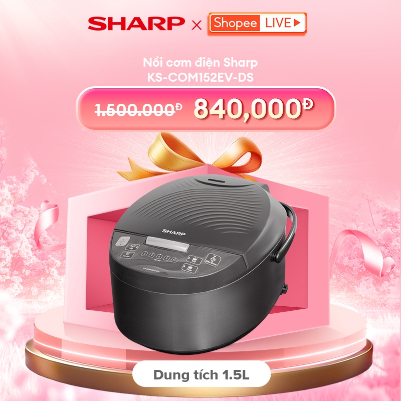 [Sharp x Shopee Live] Nồi Cơm Điện Tử Sharp KS-COM152EV-DS Dung tích 1.5L, 4 Chức năng nấu, Lòng nồi 5 lớp