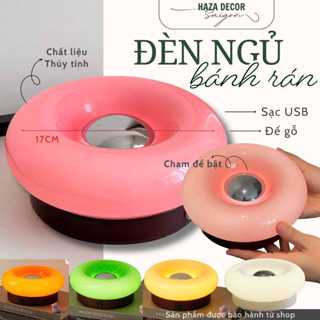 (SẴN) Đèn ngủ để bàn Cảm Ứng 3 màu Bánh Rán Sạc đế Gỗ Nguyên Khối trang trí phòng ngủ gia đình 148