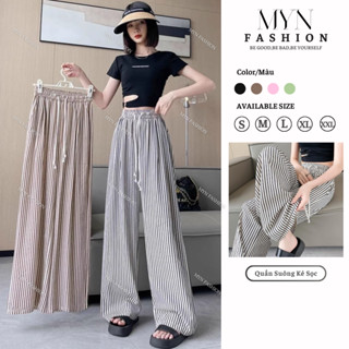 Quần Ống Rộng Nữ Lưng Cao Kẻ Sọc Chất Liệu Đũi Xốp, Quần Suông Nữ Cạp Cao Siêu Mềm Mát Cạp Chun Co Dãn [MYN105]