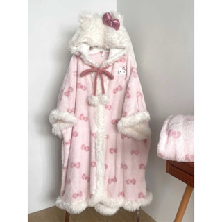  Áo ngủ lông cừu Hello Kitty có mũ cho mùa đông 