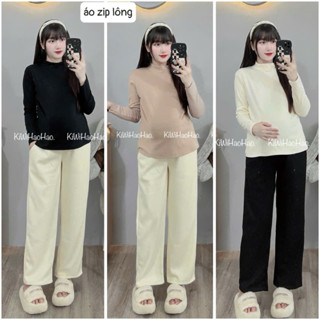  ÁO BẦU DÀI TAY ZIP  CỔ 3P TĂM LÔNG - 3 Màu 