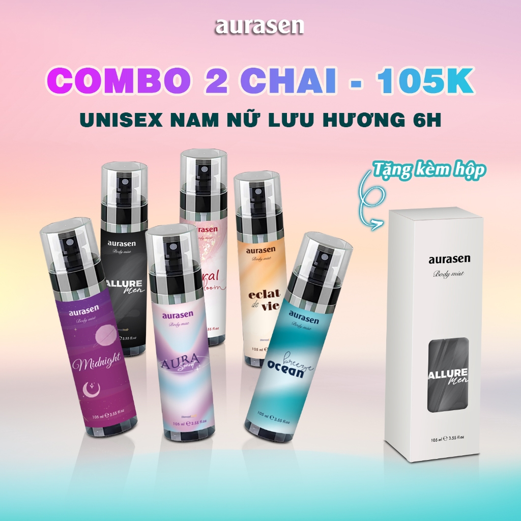 [SALE 50% - DEAL MỞ BÁN] Body Mist Nước Hoa Cơ Thể Unisex NAM NỮ Aurasen 105ml Lưu Hương 6H