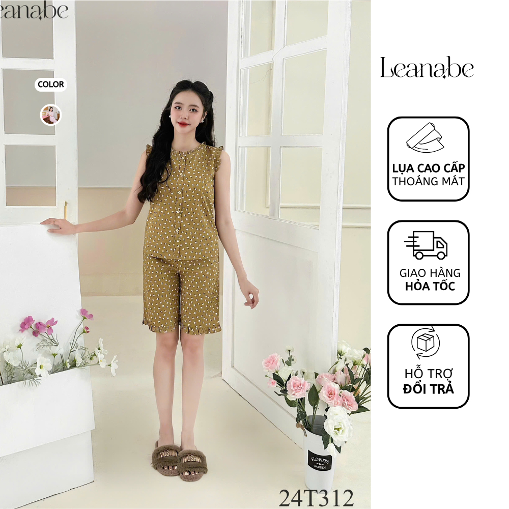 Bộ Ngủ Đồ Bộ Mặc Nhà Vải Thô Kate Dáng Áo Cộc Quần Lửng Cổ Cách Điệu Thoáng Mát Thấm Hút Mồ Hôi Lean