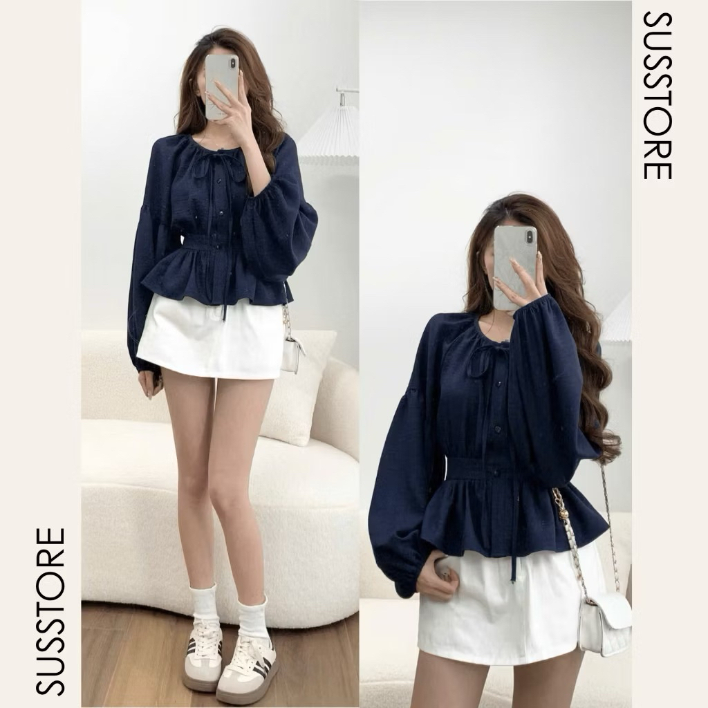 Áo Sơ Mi Cổ Nơ Tay Bồng Thân Bo Eo Chun Lưng Chất Đũi A3168 Kenco clothing.saigon Thời Trang Nữ | BigBuy360 - bigbuy360.vn