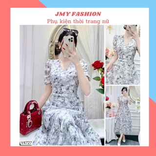 DS8113 Váy A xòe 3 tầng dáng dài cổ V chiết ly eo đính ngọc [Dolce Viva Colection (DVC)]