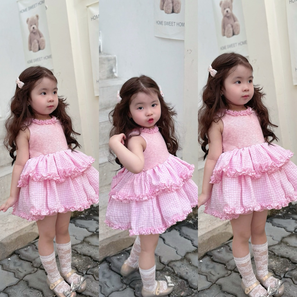 [Hàng Chính Chủ Loại 1] Váy Đầm Tây Ban Nha Kèm Quần / Váy Đầm Lolita Cho Bé Siêu Xinh / Váy Caro Hồ