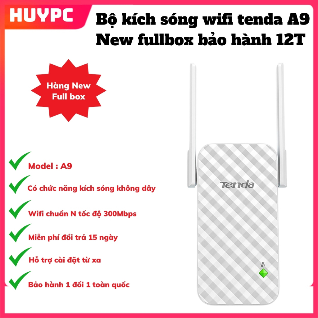 Kích sóng WiFi Tenda A9 new fullbox bảo hành 12 tháng