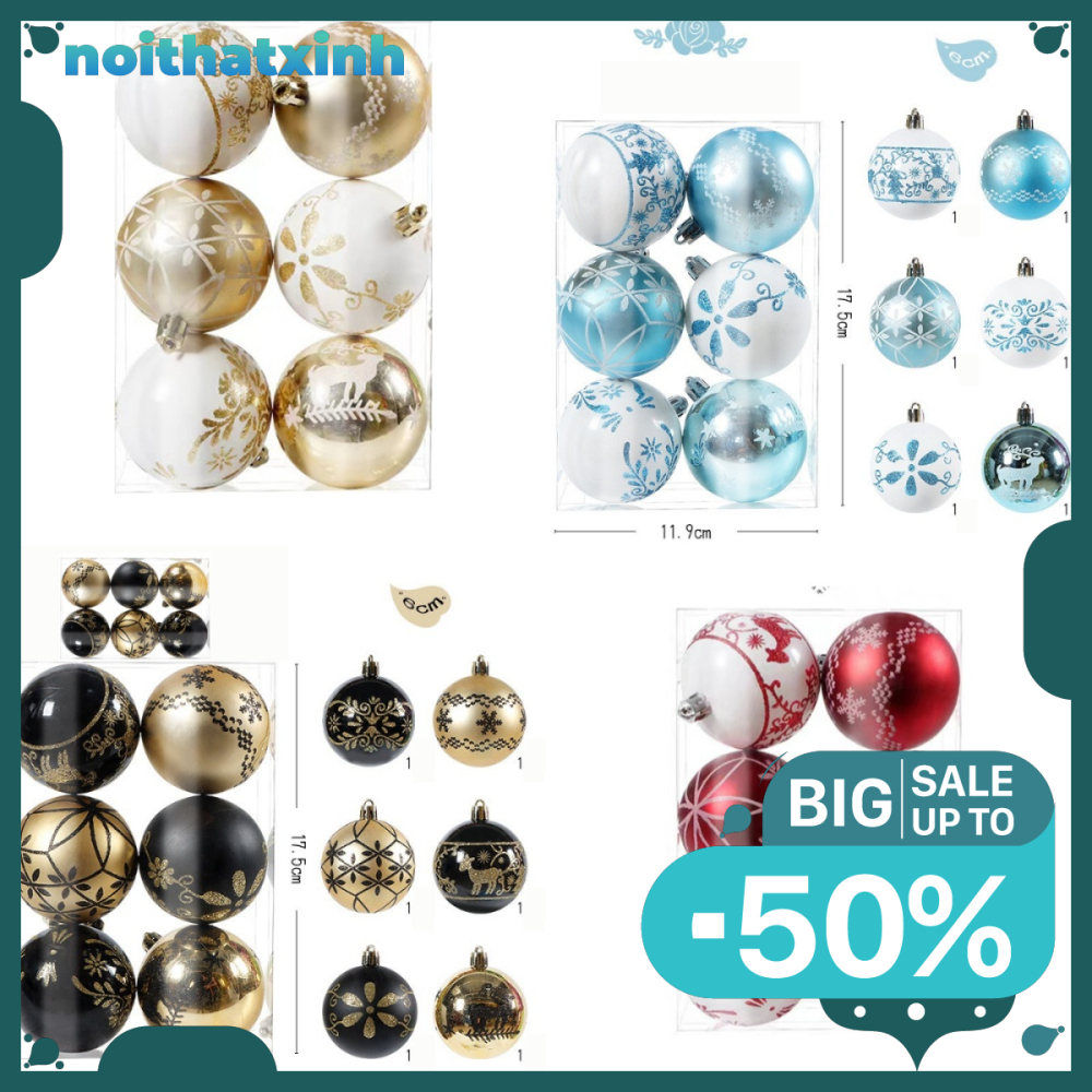 Set 6 Quả Châu E94 HoạTiết Size 6CM Treo Cây Thông Noel NTXSS444