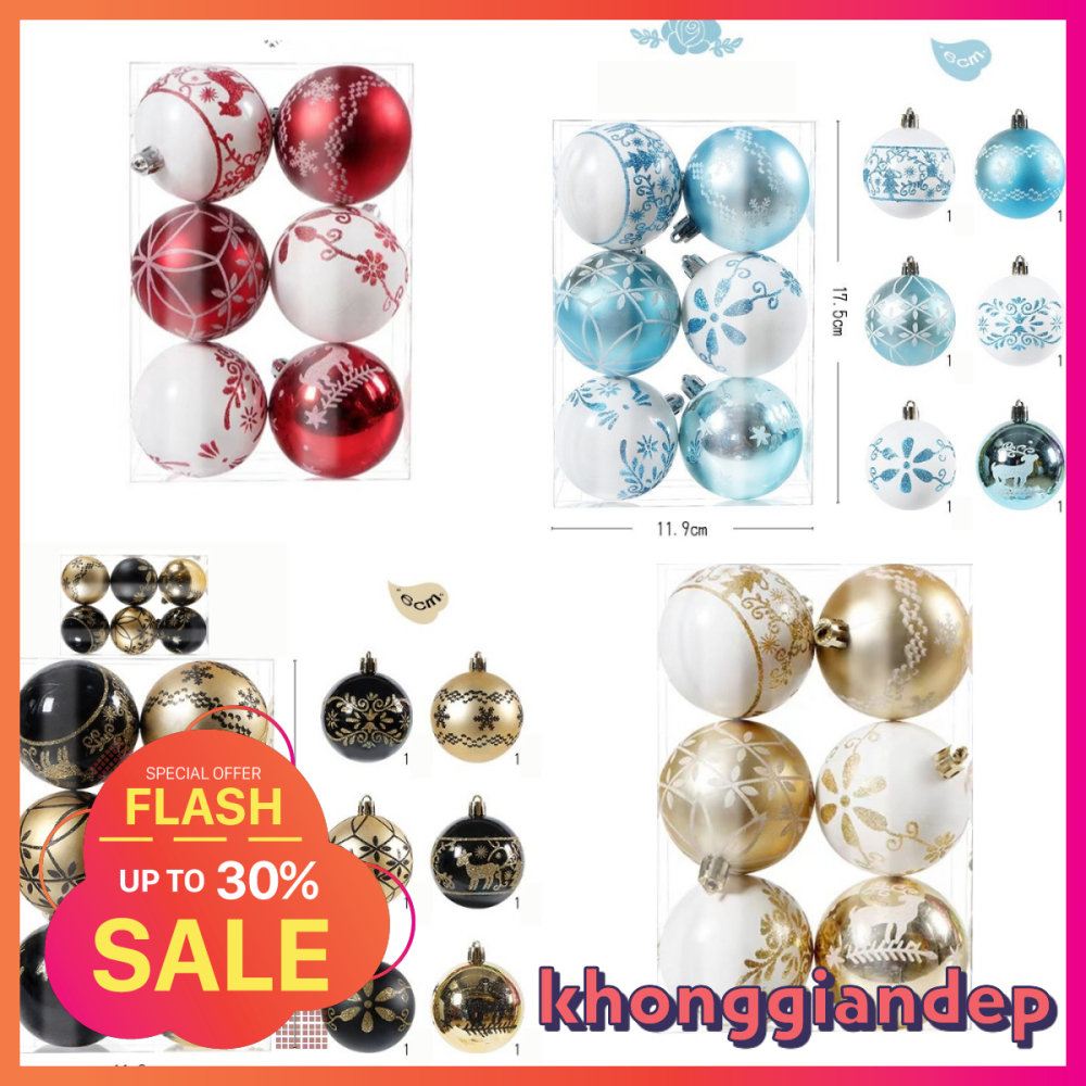 Set 6 Quả Châu E94 HoạTiết Size 6CM Trang Trí Nhà Cửa Dịp Giáng Sinh KGDSS444