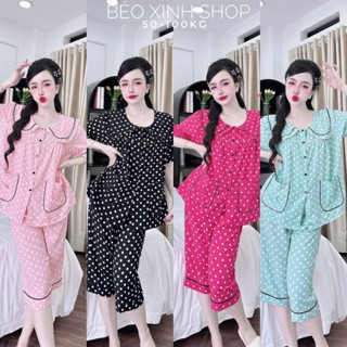  Đồ Bộ - Đồ Ngủ Lửng Pijama Bigsize 50-100kg Vải Lụa Nhật Phối Cổ Bèo Tiểu Thư Mềm Mịn Mát Nữ Quần Ngủ Áo Ngủ - A.5217 