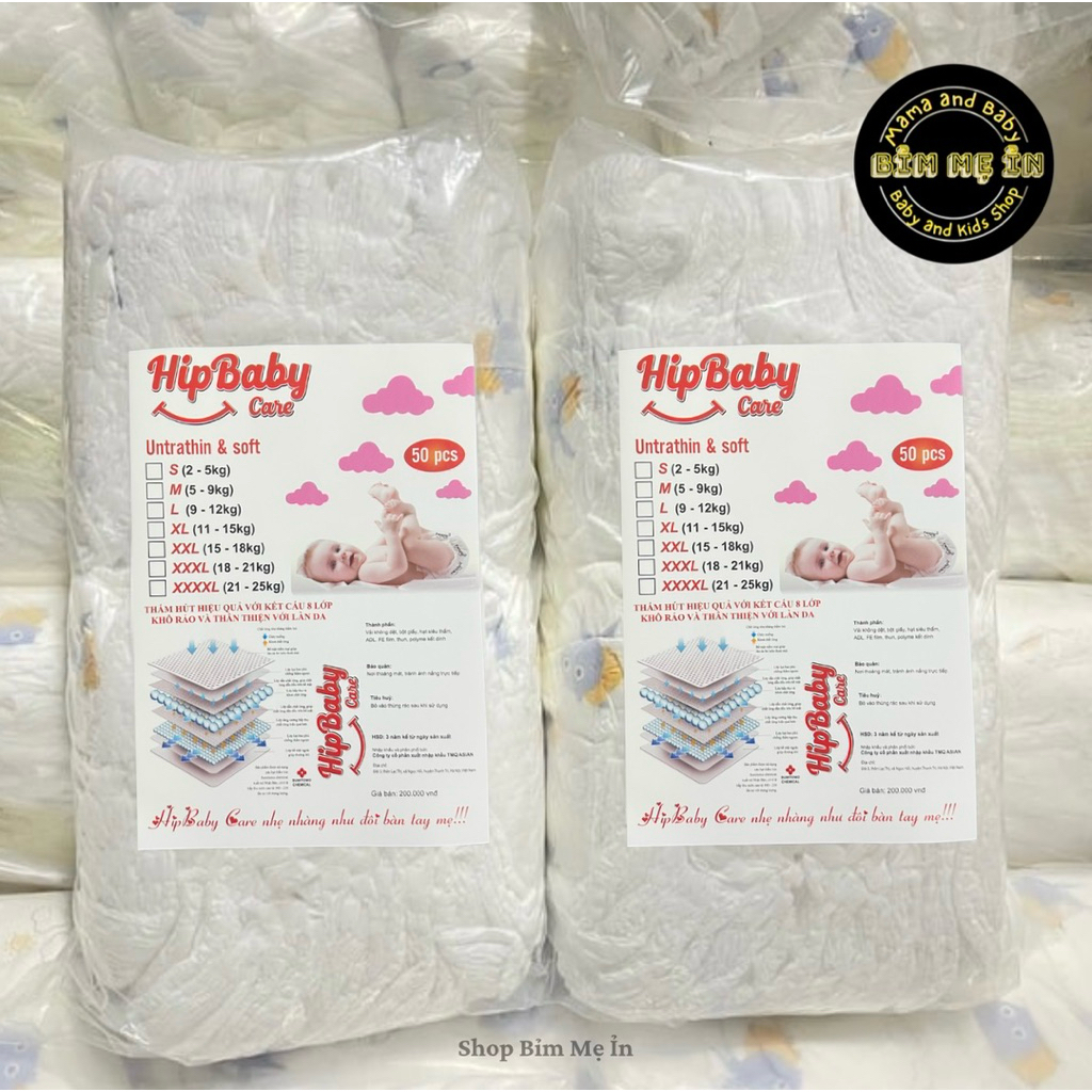 Combo 100 miếng bỉm Hipbaby Care (Mác mới chất lượng không đổi) Quần/Dán đủ size từ S-3XL