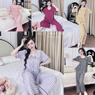 Đồ Bộ - Đồ Ngủ Tay Ngắn Quần Dài Vải Xốp Caro Cao Cấp Pijama Bigsize 50-100Kg Bộ Ngủ Nữ Béo Xinh Shop