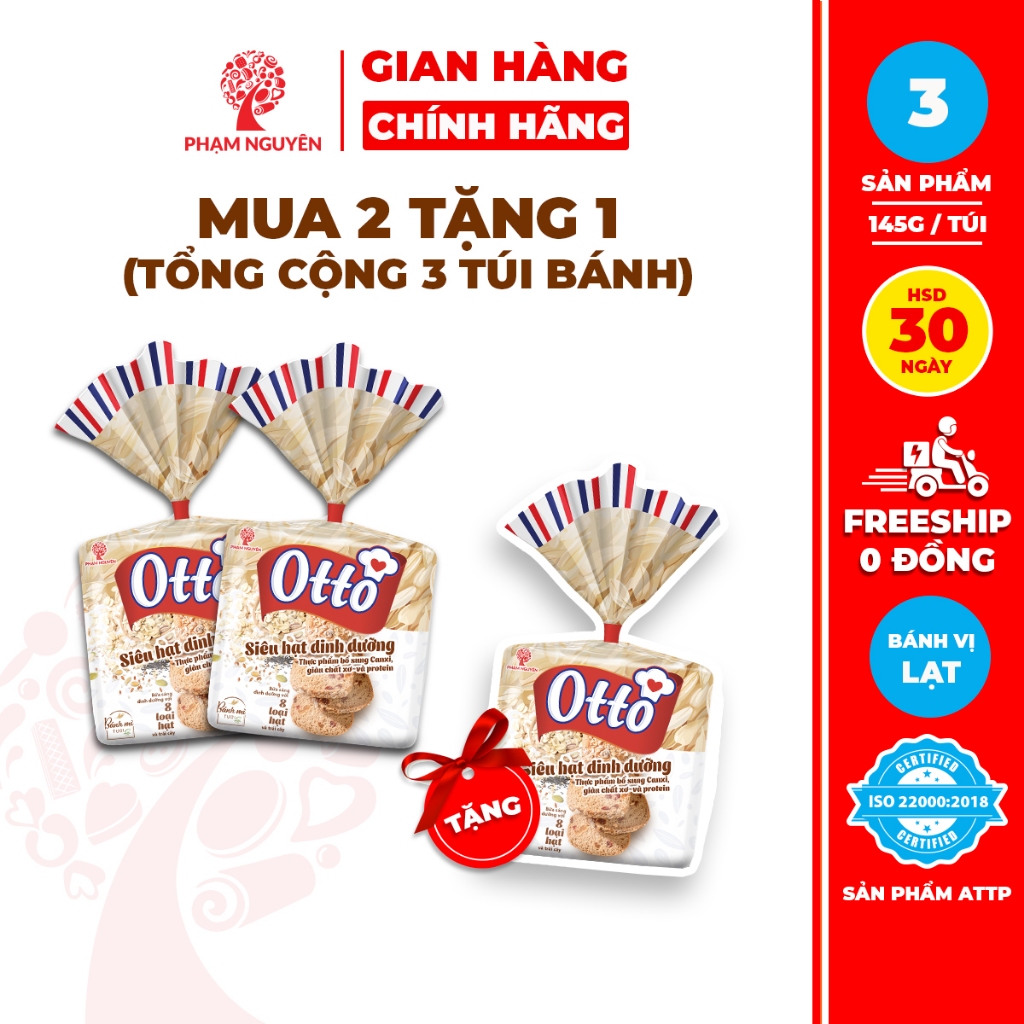 [MUA 2 TẶNG 1] Tổng cộng 3 Túi Bánh Mì Siêu Hạt Dinh Dưỡng Otto Phạm Nguyên 145g | Bánh mì dinh dưỡng | Đồ ăn vặt