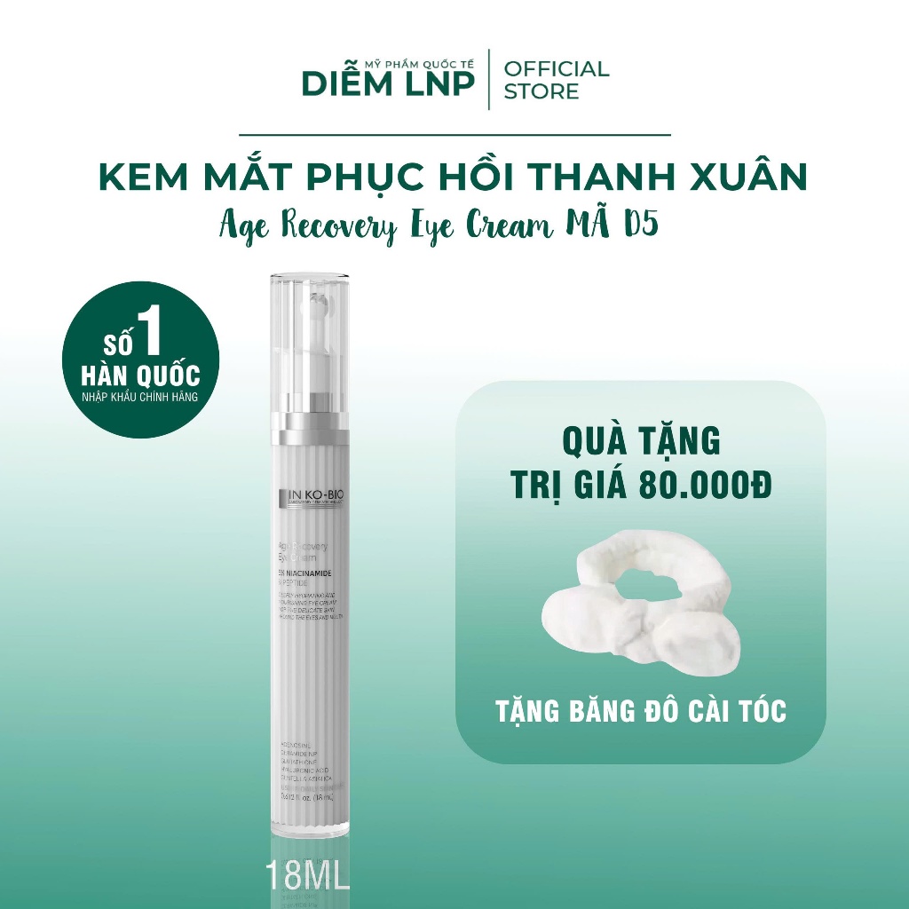 Kem Mắt Phục Hồi Thanh Xuân INKOBIO D5 -Bi Lăn Massage, Xoá Nhăn, Giảm Thâm & Bọng Mắt –Hàn Quốc –18ml
