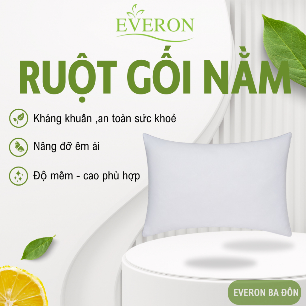 Gối Nằm Everon Original Low – Gối Thấp Cao Cấp Êm Ái, Nâng Đỡ Cổ Vai, Ruột Gối Mềm Mịn Thoáng Khí, G