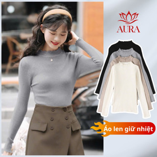 Áo len nữ giữ nhiệt nữ cổ bèo phong cách Hàn Quốc Thiết kế ôm body cổ 3 phân đủ màu trắng đen nâu