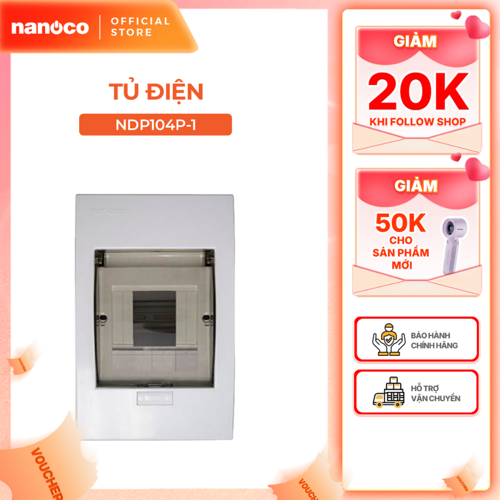 Tủ điện âm tường Nanoco model NDP104P-1/ NDP108P-1 (mặt nhựa đế nhựa)